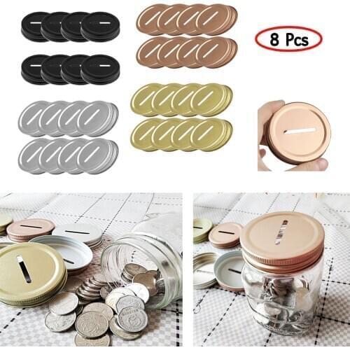 8Pcs 70mm/86mm Mason Jars Lids With Coin Slot Polished Rust Stainless Steel Bank Lid for Storage Bottle Mason Jars Canning Jars