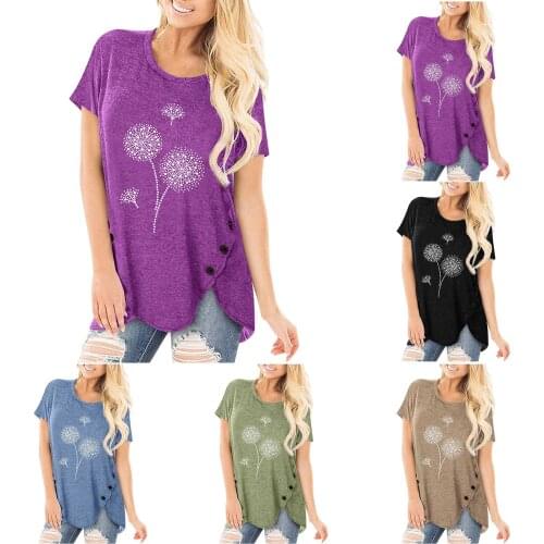 5xl Plus Size Floral Print Blouse Top Casual Short Sleeve Tunic Shirts Irregular Button Round Neck Womens Shirt Рубашка Женская
