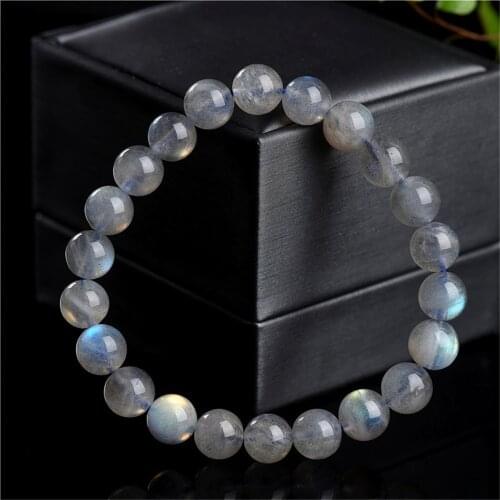 Grade A Natural Grey Moonstone Beaded Bracelet 7mm 8mm 9mm Beads Bangle Stretch Charm Jewelry Bracelet Prayer Bracelet BR001