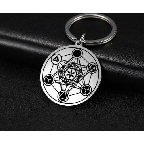 COOLTIME Pendant Keychain Archangel Metatron Angel of Life Seal Solomon Key Chain Talisman Stainless Steel Jewelry Key Ring