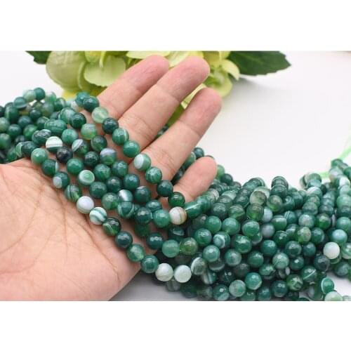 2 strands 6-12mm Natural Faceted Green Banded Agate Round stone beads For DIY Bracelet Necklace Jewelry Making Strand 15"
