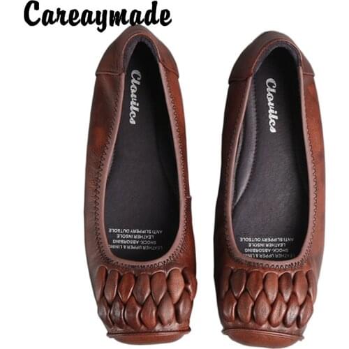 Careaymade-Genuine leather womens shoes flat bottom casual shoes soft leather sole single shoes retro comfortable womens shoes