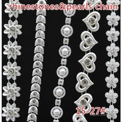1/10yard Acrylic pearl chain crystal rhinestone chain sew on Accessories beaded trim sewing wedding Dress craft applique 15#-27