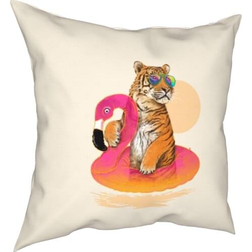 Chillin Flamingo Tiger Pillows Car Tattoo Cat Wild Animal Tropical Jungle Pillows Cover Decor Throwing Pillows Case 40*40cm