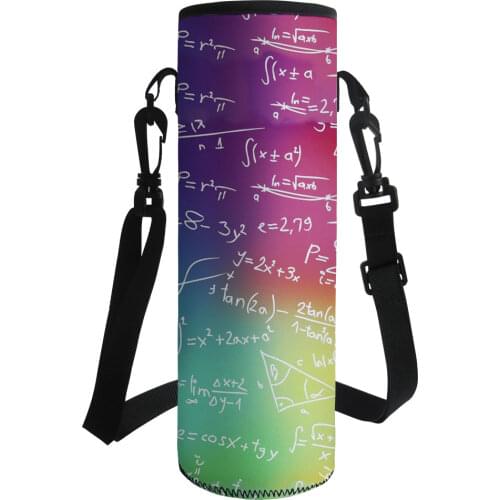 HUGSIDEA Black Teacher Math Pattern Water Bottle Cover Shoulder Strap Carrier Holders Portable Sport Water Bottle Bag Sleeve