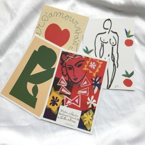 Retro Abstract Art Painting Decorative Card Ins Nordic Vintage Cardstock Background Shoot Props Wall Sticker Postcards 4 Sheets