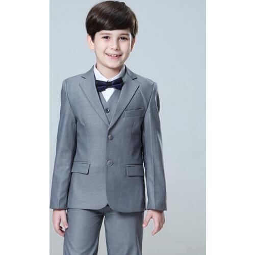 Blue Flower Boys Children Wedding Groom Tuxedos Kids Formal Party Prom Suits 3 pieces (jacket + pants + vest)