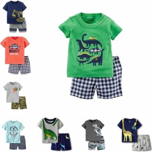 Cartoon Baby Boys Clothes 2-Piece Suit Summer Short Sleeve T-Shirts Shorts Pants Sets Animal Cotton Toddler Jumpsuits