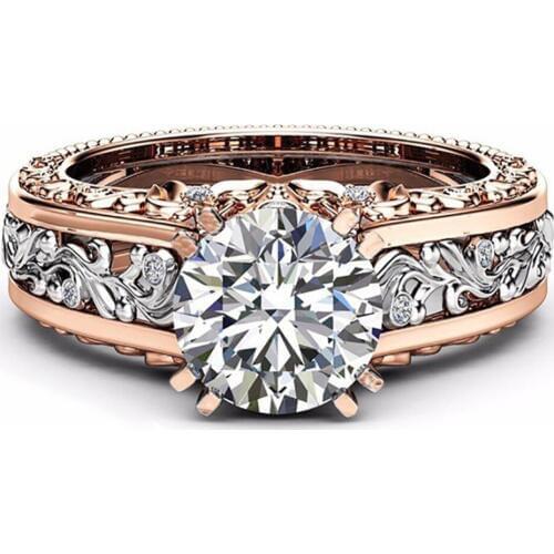 Elegant Princess White Rhinestone Engagement Ring Rose Gold and Sterling Wedding Bridal Rings Size 5-11 Jewelry Ring