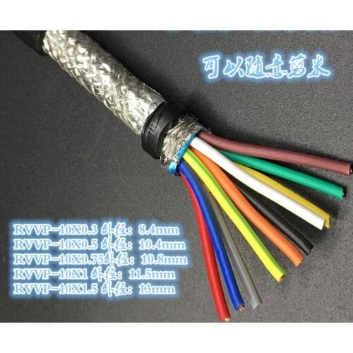 Farrow Cable RVVP, 1m High quality 1.0^mm2 10cores Shielded Cable for spindle, inverter and step motors, electrical cables etc