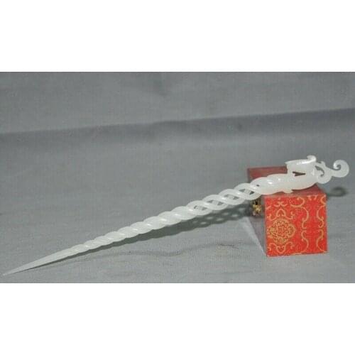Exquisite Old ancient Chinese white jade carving bird hairpin Hair Sticks