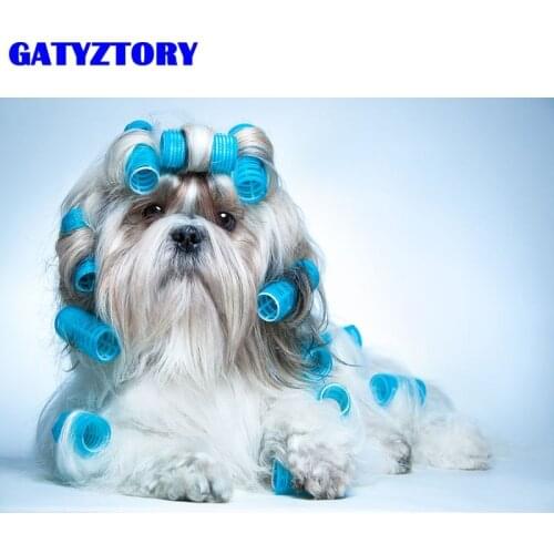 GATYZTORY Painting By Number Curly Hair Dog Animal Drawing On Canvas HandPainted Art Gift DIY Pictures By Number Kits Home Decor