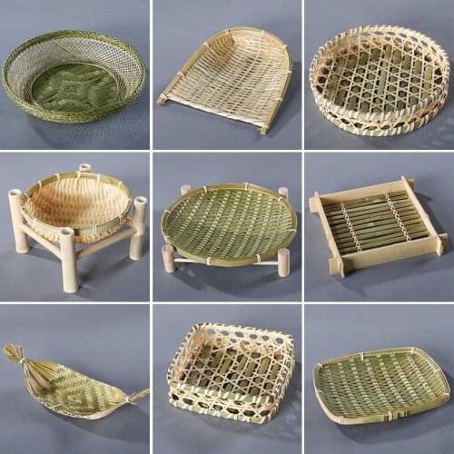 Handmade Bamboo Fruit Basket Picnic Baskets Kitchen Organizer Storage Rack Woven Basket Serving Tray Home Decoration Accessories