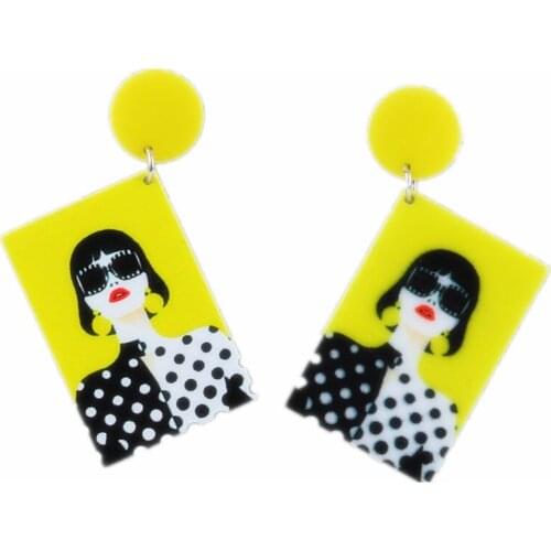 Colorful Figure Pattern Painting Printing Acrylic Earrings For Women Girls Geometric Square Long Earrings Pendant Jewelry Gifts