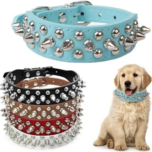 Cool Spiked Rivet Pet Collar PU Leather Dog Collar Adjustable Pet Neck Strap Punk Puppy Kitten Neck Belt Pet Supplies
