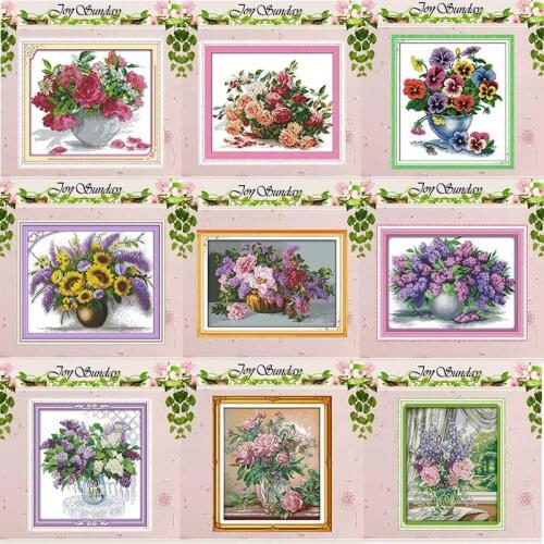 Poppy Lilac Purple flower vase patterns counted 11CT 14CT Cross Stitch Set DIY Cross-stitch Kit Embroidery Needlework Home Decor