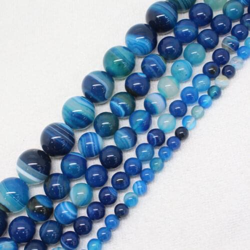 Mini.order is $7! 4-16mm Deep Blue Stripe banded Multicolor Agates Onyx Round DIY Spacer Loose Beads 15"