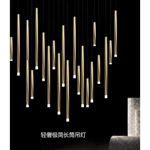 Minimalist Slender Chandelier Metal Tube Spiral Stair Chandeliers Duplex Floors Ceiling Hanging Lights Dining Room Pendant Lamp