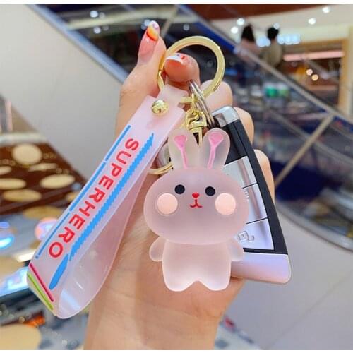 Fashion Cute Cartoon Crystal Blush Animal Series Bear Key Chain 2021Trend New Resin Bunny Couple Accessories Gift