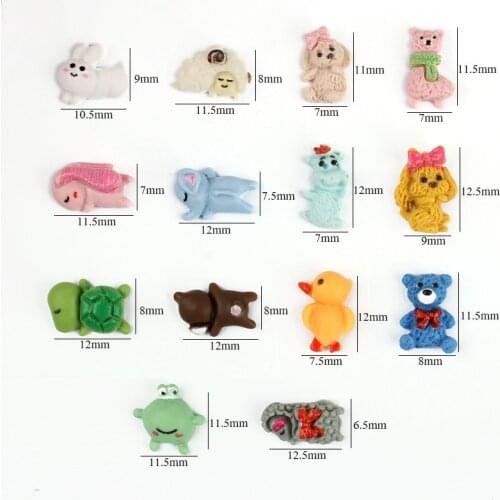 Cartoon Resin Cute Little Animal Mix Color 14 Shapes Nail Art Rhinestones 3D Manicure Art And Phone Case Decorations