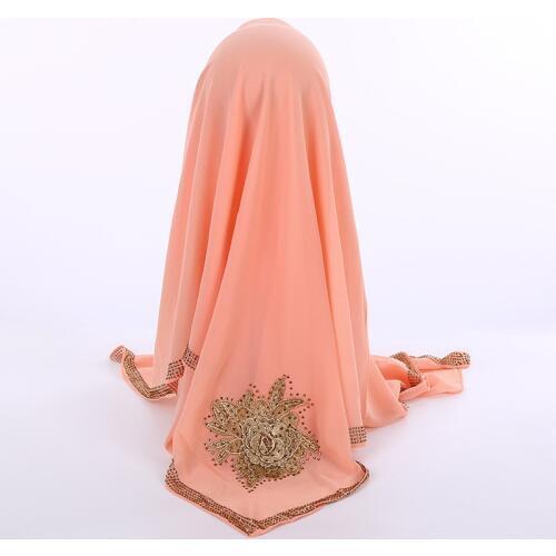 Summer Muslim Hijabs Square Headscarf With Diamonds Appliques Women Bubble Chiffon Shawls Wraps Soft Islamic Foulard