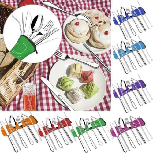 7 PCS Fork Spoon Fork Spoon Knife Tableware Dining Canteen Cutlery Set Luxury Stainless Steel Portable for Travel Camping New