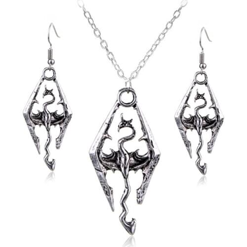 Dongsheng jewelry Set Necklace with EarringsThe Elder Scrolls V Skyrim Vintage Accessories Choker Pendants Dangle Earrings