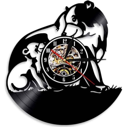 The Bear Family Artwork Decorative Wall Clock Vintage Vinyl Record Wall Clock Bear Wild Animal 3D Watch Modern Home Decor