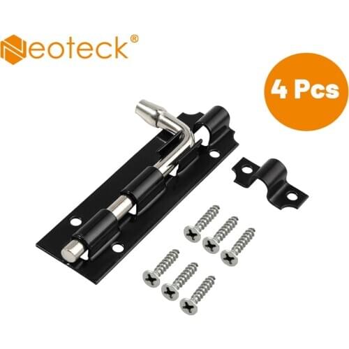 Neoteck 4Pcs Large Garden Gate Shed Sliding Door 4 Inch /8 Inch Tower Bolt Black Latch Catch Iron Door Hardware Accessories