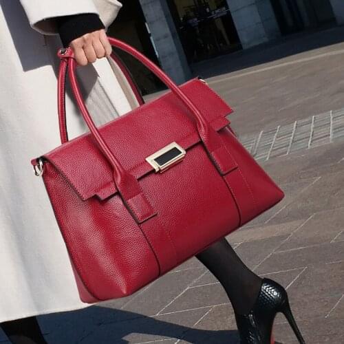 2021 New Leather Briefcase Women Handbags large capacity ladies 14 inch Laptop Bag fashion Cowhide shoulder messenger bags