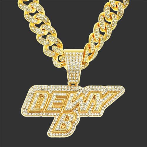 New Cubic Zircon Letter DEWYB Pendant With Iced Out Rhinestone Miami Cuban Chain Necklace For Men Women Hip Hop Party Jewelry