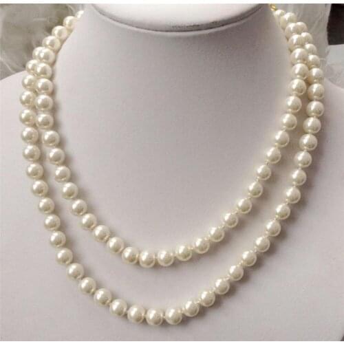 Wholesale Good Pretty 8mm White South Sea Shell Pearl Round Beads Necklace 32" AAA @^Noble Style Natural Fine Jewe FREE SHIPPING