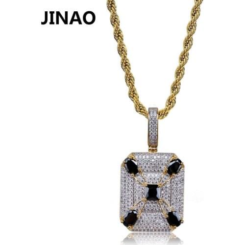 Hip Hop Micro Paved CZ Square Pendant Necklace Iced Out Cubic Zircon Gold Silver Plated Jewelry Mens Jewelry For Gift