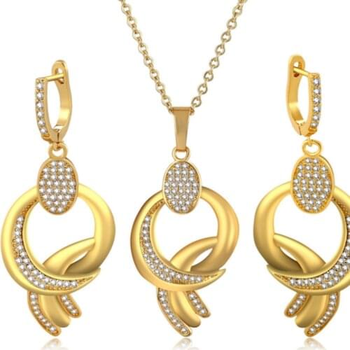 PiercingJ Pendant Earring Set Sterling Gold Cubic Zirconia Geometric Gold With White Earrings Jewelry Sets For Women