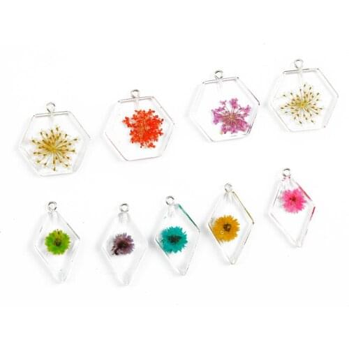 2Pcs/Lot 17x32mm Rhombus 28x29mm Hexagon Resin Dry Flower Pendant For Jewelry Making Accessories Findings Dangle Earrings DIY