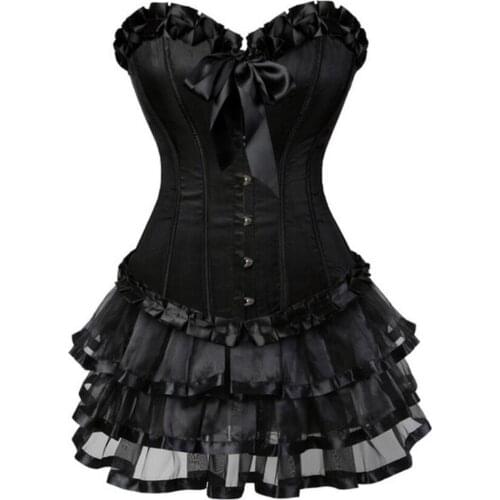 Plus Size Burlesque Corsets Dress With Skirt Costumes Vintage Lace Up Corset Bustier Shaper Corselet For Women Gothic Gowns