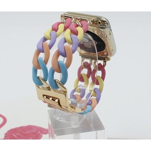 Resin Strap For Apple Watch Band 40mm 44mm Fashion Women Watch band Series 5 4 3 SE 6 Metal Bracelet for IWatch 38mm 42mm Chain