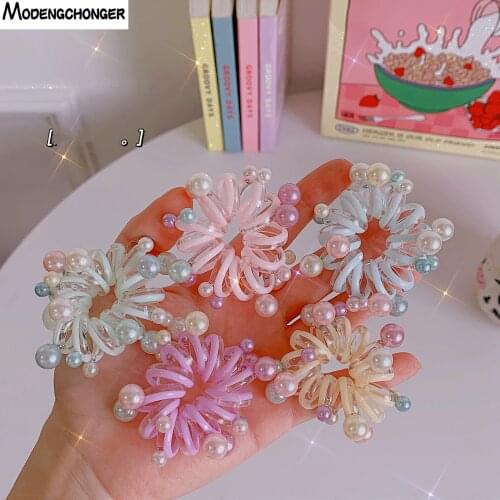 1PC Sweet Phone Line Elastic Hair Bands Bold Hair Tie Rubber Band Hair Rope For Female Girls Pearl Headwear Hair Accessories Hot