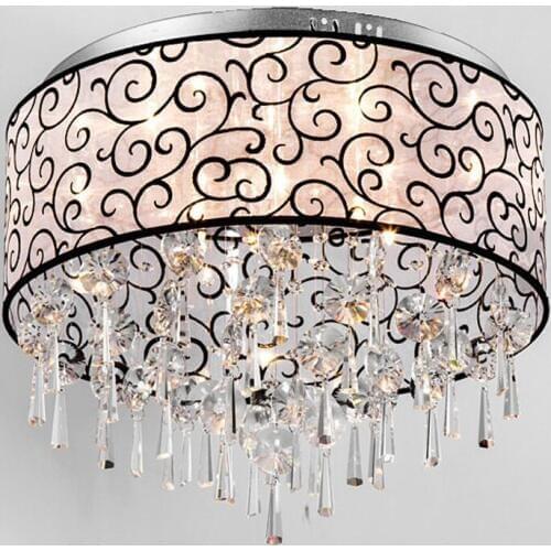 Luxury Crystal Living Room Ceiling Light Stainless steel Base Fabric Lampshade Elegant Study Room Ceiling Lamp