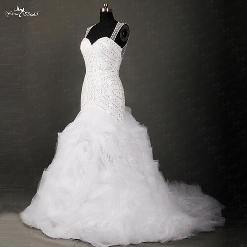 RSW859 Yiaibridal Real Job Photos Asymmetrical Organza Ruffle Skirt Sequin Shine Beading Pattern Mermaid Wedding Gowns