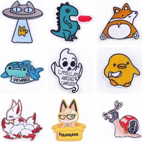 Cute Animal Patch Iron On Patches For Clothes Cartoon Fabric Stripe Stickers Applique Embroidery Sew On Clothes Decoration Badge