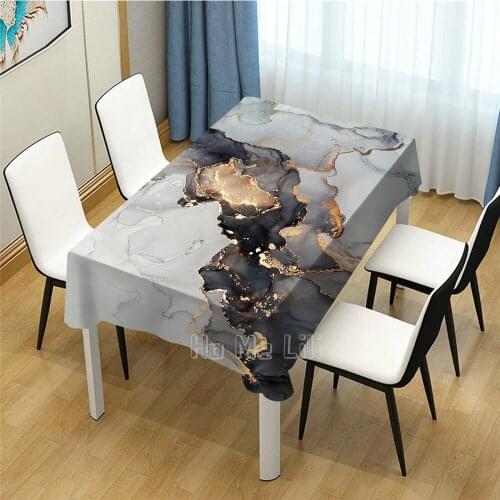 Marble Pattern Black White Gold Design Geometric Patterns Tablecloth For Picnic Kitchen Dinner Table Decor