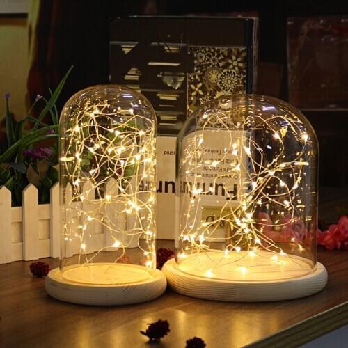 Flower glass vase LED glass display dome ball box bottle / wooden base flower landscape stand night light decoration wedding