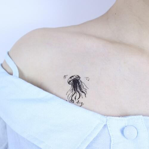 Whale Jellyfish Animal Word Element Temporary Tattoo Sticker Waterproof Women Men Fake Tatto Body Art 10.5X6cm Kids Tatoo