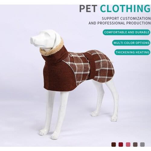 Thickened Large Dog Clothes Autumn Winter Warm Cold Proof Plaid Pet Jacket Coat Clothing Reflective Stripe Outdoor Dogs Costumes