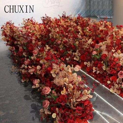 High Quality Free Shipping Artificial Flower Row Wedding Props Road Lead Stage Welcome Layout Wedding Decoration Background