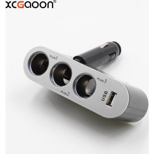 XCGaoon 12V 24V 3 Ways 1 USB Car Charger power Adapter Triple Cigarette Lighter for Mobile Smartphone Car DVR Camera GPS