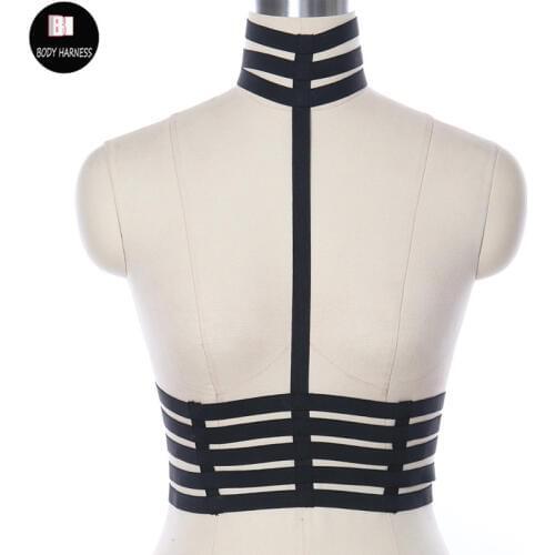 Women Pole Dance Wear Body Harness Black Goth Full of Features Sexy Top Lingerie Cage Bra Harajuku Fetish Bondage Harness Breast