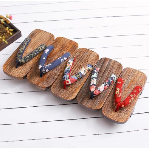 Women/mans Summer Sandals Double Heel Wooden Flip Flops Floral Prints Casual Slippers Cosplay Shoes