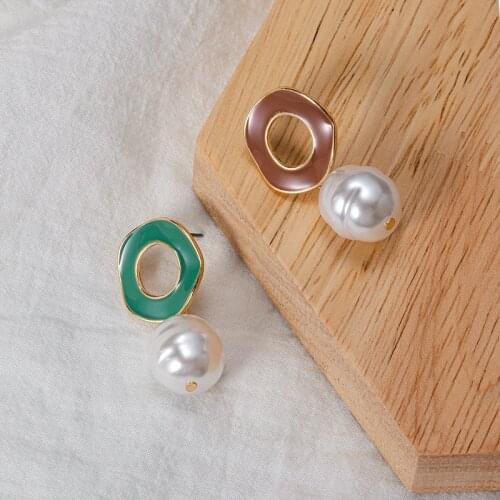 New Simple Korean Plain Pearl Hoop Earrings For Women Statement Unique Gold Metal Big earings 2021 Trend Fashion Brincos Jewelry